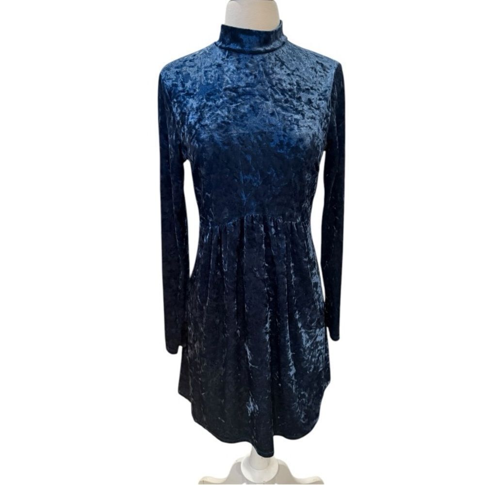 Urbanology Velvet Mini Dress Blue Open Back Long Sleeve Size M Urban Outfitters